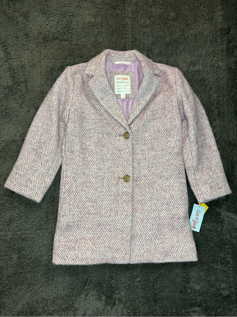 Cat & Jack Girls Herringbone Faux Wool Coat - Pink Size Small NWT